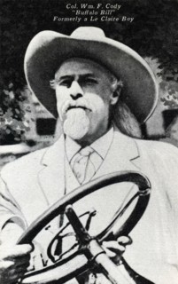 American postcard representing Buffalo Bill driving a car in 1912