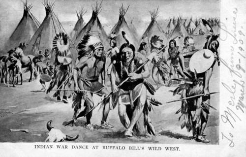 Buffalo Bill's Wild West, postcard representing an Indian war dance