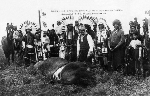 Photo card taken in 1905 at Ranch 101, created by George W. Miller in 1892, representing Géronimo (1829-1909), chief ot the Chiricahuas Apache tribe