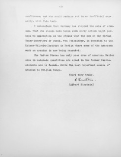 Letter from Einstein to President Roosevelt concerning the atomic bomb