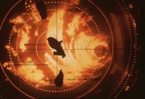 Meterological radar screen in Martinique during the passage of Hurricane David