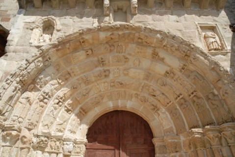 2009, Atienza, détail portail de l'Egise Santa Maria de Rey, Espagne : province de Guadalajara en