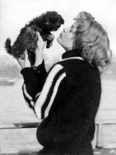 Romy SCHNEIDER mit ihrem Hundewelpen 'Flabs', 1959
