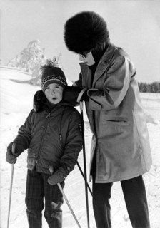 Gina LOLLOBRIGIDA with her son Milko skiing, 1963