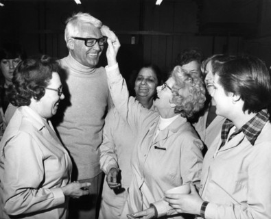 Cary GRANT visits the Faberge cosmetics company in 1977