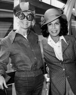 Doris DAY and Jacqueline SUSANN at London Heathrow, 1973