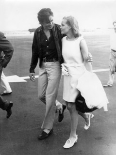 Alain DELON and Romy SCHNEIDER at the airport, 1968