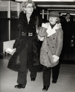 Lauren BACALL with son Sam ROBARDS, Heathrow 1973