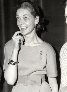 Lauren BACALL rehearsing for the royal screening, London 1959