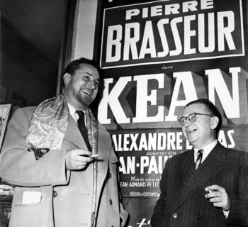 Jean-Paul SARTRE and Pierre BRASSEUR, premiere of 'Kean', 1953