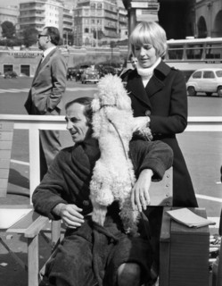Charles AZNAVOUR and his wife on the set of 'The Games', 1969