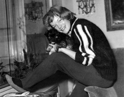 Romy SCHNEIDER with dog, Cologne 1959