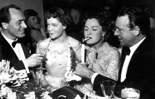 Paul KLINGER, Romy and Magda SCHNEIDER and Willy FRITSCH at the film ball, 1954