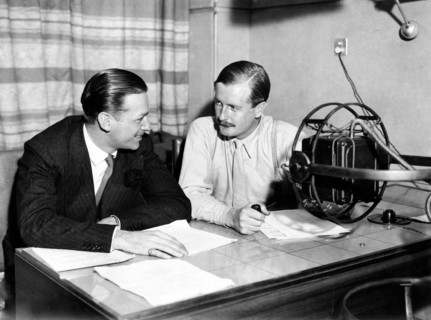 Douglas FAIRBANKS Jr. and Oliver BALDWIN in the BBC Studio, 1933