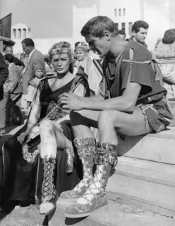 Anita EKBERG and George MARCHAL on the set of  'In the Sign of Rome', 1958