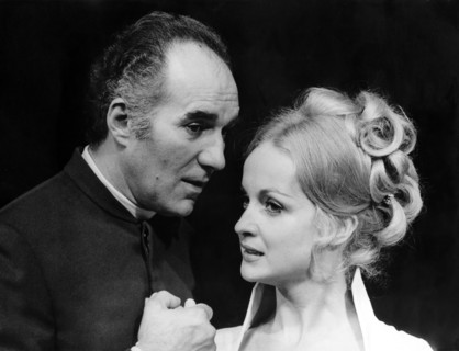 Michel PICCOLI and Danièle LEBRUN at theater rehearsals, Paris 1969