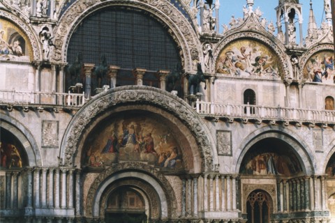 Front of St. Mark's Basilica in Venice.