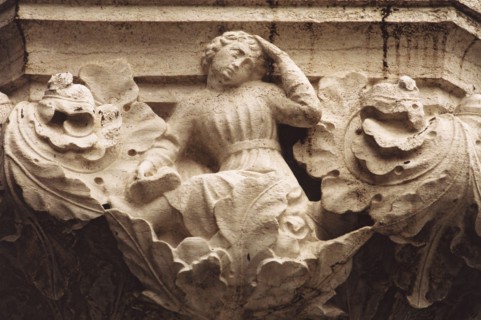 The Ducal Palace in Venice: detail of a sculpted cornice.