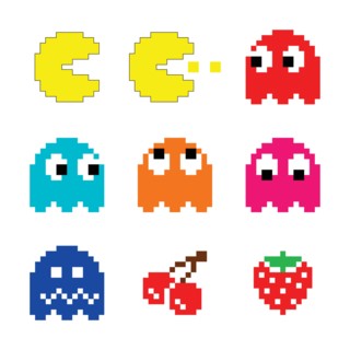 Pacman and ghosts 80's computer game icons set