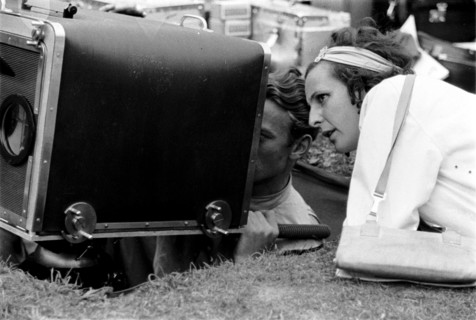 Summer Olympics 1936 - Germany, Third Reich - Olympic Games, Summer Olympics 1936 in Berlin. German film director and actress Leni Riefenstahl with cameraman Walter Fentz (?) in the Olympic arena -  d...