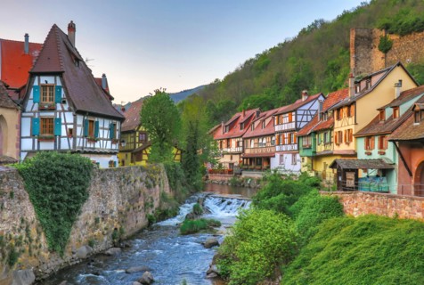 medieval town cityscape of kaysersberg in alsace, france