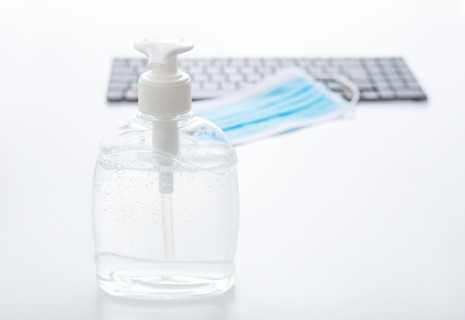 Coronavirus Covid Prevention. Hand sanitizer antiseptic gel, respiratory protective mask,surgical disposable masks for protection from viruse on