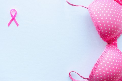 pink ribbon breast cancer symbol and bra mockup