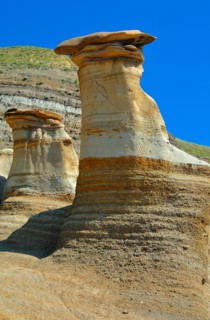 Hoodoos at the Badlands in Drumheller, Alberta, Canada, North America. Vertical format