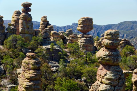 Big Balanced Rock is one of countless lichen covered rock pinnacles in Arizona's remote Chiricahua National Monument.