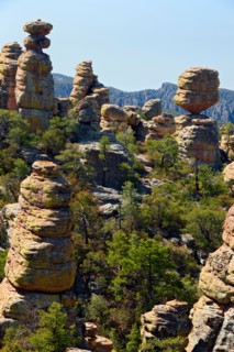 Big Balanced Rock is one of countless lichen covered rock pinnacles in Arizona's remote Chiricahua National Monument.