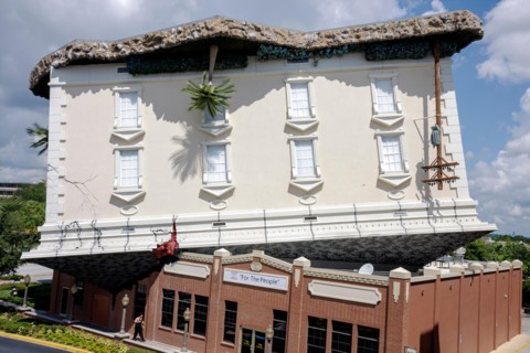 Florida, FL, South, Orlando, International Drive, WonderWorks, amusement park, upside down building, whimsical architecture, attract attention, eye ca