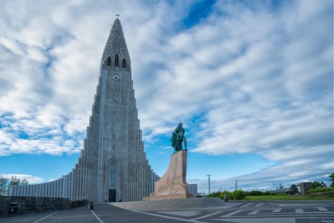 The Church of Hallgrimur, Reykjavik / Iceland - July 4 2018: A striking architectural structure and the largest church in Iceland