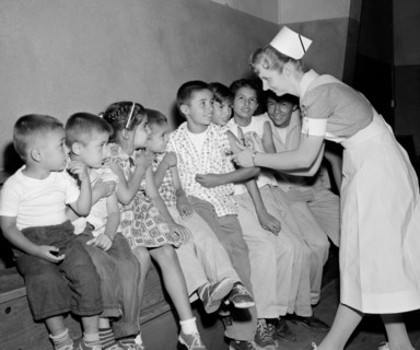 The new polio vaccine is given in Southern California,  ca. 1960.