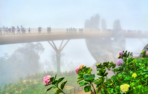 The Golden Bridge, supported by two giant hands, in Vietnam