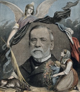 Louis Pasteur, mother and child in the foreground, allegorical figure in the background. Louis Pasteur (December 27, 1822 - September 28, 1895) was a French chemist and bacteriologist who founded the ...