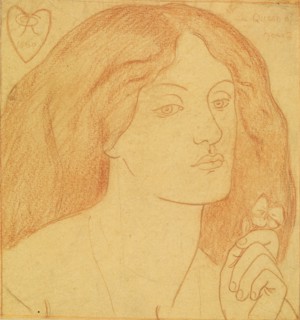 Regina Cordium (The Queen of Hearts), 1860 Dante Gabriel Rossetti, Head study of Lizzie Siddal, Drawing, Chalk, PortraitPre-Raphaelite, Female, Love, Flower, Pansy