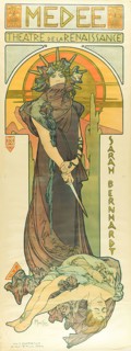 Imprimerie F. Champenois, Alfons Mucha, Médée. Théâtre de la Renaissance. Sarah Bernhardt, paper, lithograph, total: height: 103.5 cm; width: 76.5 cm, signed and dated: lower left in print: Mucha 98, ...