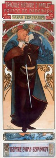 Alphonse Mucha, advertising poster for Hamlet with Sarah Bernhardt, colour lithograph, 1904.  Alfons Maria Mucha (1860 -1939) was a Czech Art Nouveau painter, illustrator and graphic artist,