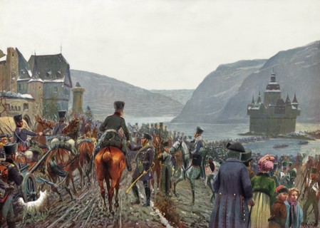 The 1st Silesian Army crosses the river Rhine led by General Blucher near Kaub on 1 January 1814, German Wars of Liberation, Col