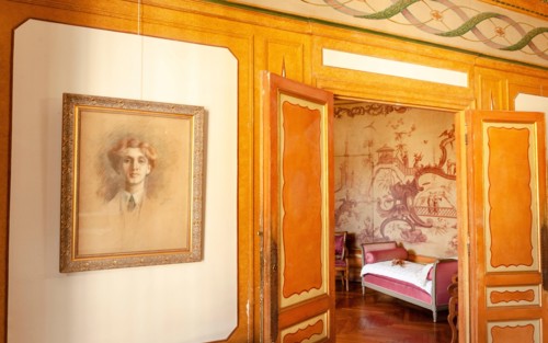 Portrait of Edmond Rostand near the door to Rosemonde's chamber at Villa Arnaga at Cambo-les-Bains, home to the poet Edmond Rostand