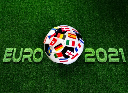 Euro 2021 football championship. Soccer ball with flags of European countries
