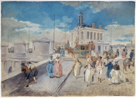 BRIDGE NINE AND PUMP THE SAMARITAN Pérignon. "Le Pont-neuf et la pompe de la Samaritaine". Dessin. Paris, musée Carnavalet.