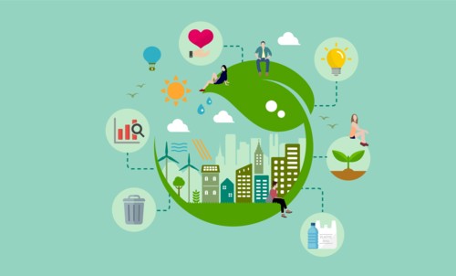 Ecology life, eco city vector banner illustration ( ecology concept , nature conservation )