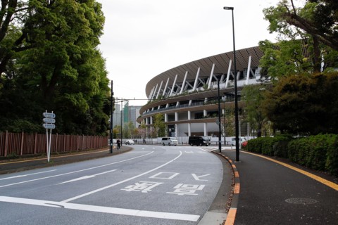 Tokyo, Japan. 8th Apr, 2021. A view of the New National Stadium, a venue for the Tokyo 2020 Olympic and Paralympic Games. Next April 14th will mark 100 days ahead of the Tokyo 2020 Summer Olympics and...