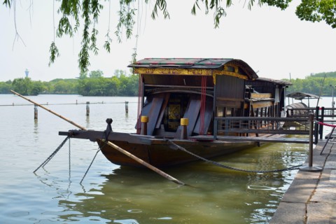 The famous Red Boat on south lake or Nanhu in Jiaxing. Where the Communist party of China first met in 1921. 2021 marks the centenary celebrations.