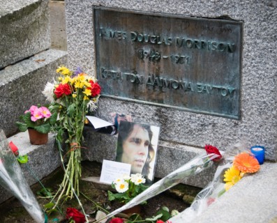 The grave of Jim Morrison in Pere Lachaise cemetery in Paris France