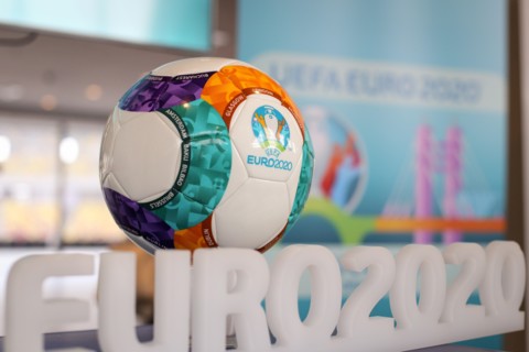 Bucharest, Romania - January 29, 2019: The 2020 UEFA European Football Championship (commonly referred to as UEFA Euro 2020) logo and official ball du