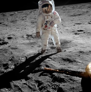 Astronaut Buzz Aldrin on the moon - Astronaut Buzz Aldrin, lunar module pilot, stands on the surface of the moon near the leg of the lunar module, Eagle, during the Apollo 11 moonwalk. Astronaut Neil ...