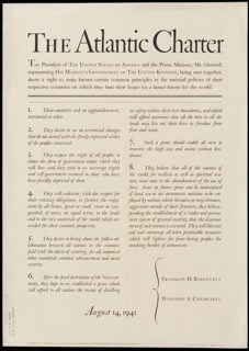 The famous Atlantic Charter signed in 1941 by Roosevelt and Churchill also known as The Joint Declaration