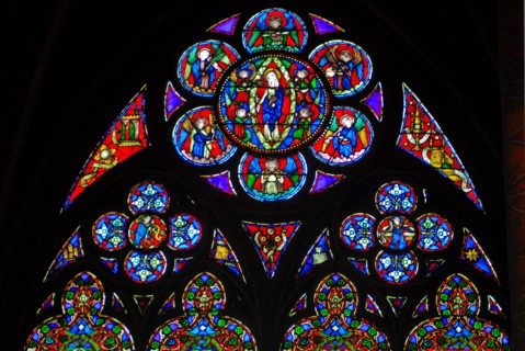 Notre-Dame de Paris cathedral stained glass windows before the fire, France (2008)